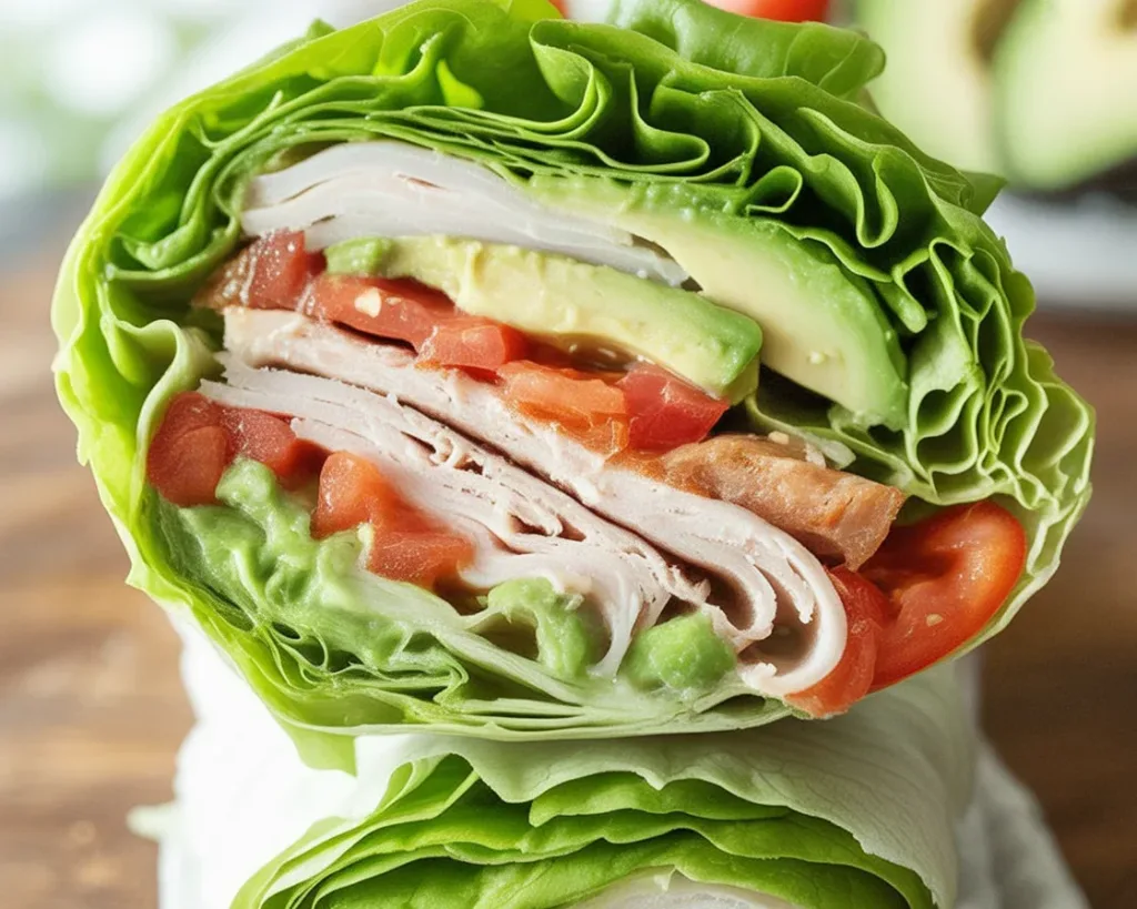 A variety of lettuce wrap sandwiches filled with fresh ingredients for a healthy meal.